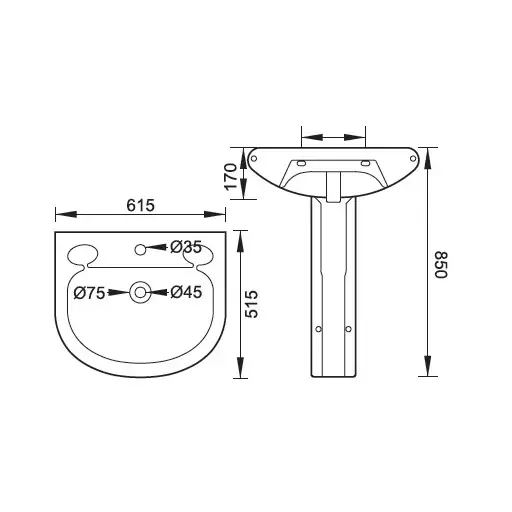 Polo Wash Basin With Full Pedestal Faucini - Image 2