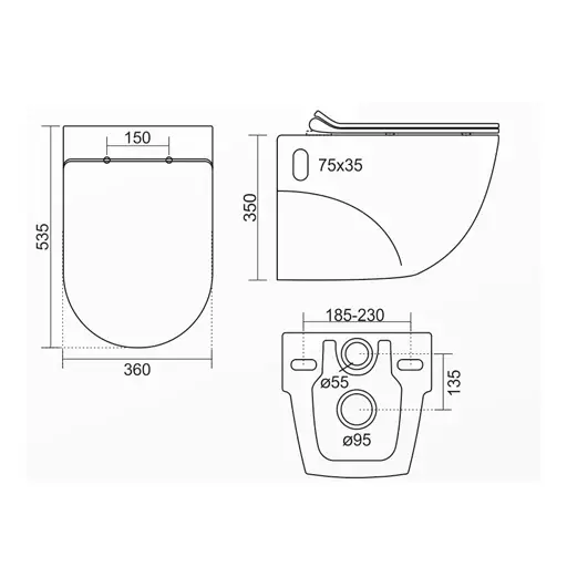 Tessa Wall Hung Water Closet With UF Seat Cover Faucini - Image 2