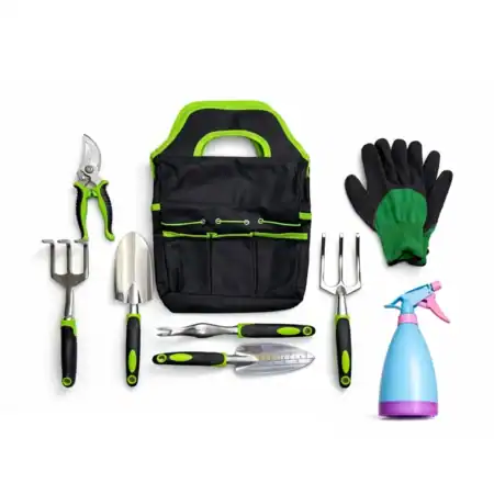 9 PCS Garden Tool Set, Heavy Duty Aluminum Alloy Gardening Tool with Ergonomic Handle, Garden Tote Bag, Gardening Hand Tools, Gardening Gifts for Women and Men Green