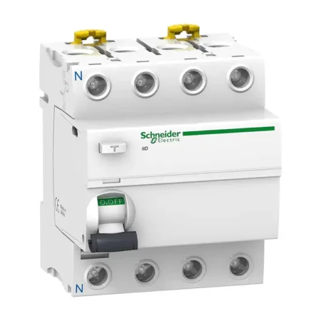 Schneider RCCB 40A 4-Pole 100mA 240/415V, Earth-Leakage Protection, Test Button, DIN-Rail