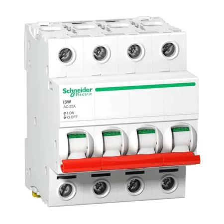 Schneider Acti9 iSW Isolator 4P 63A 415VAC A9S66463, Compact, Lockable Handle, DIN-Rail